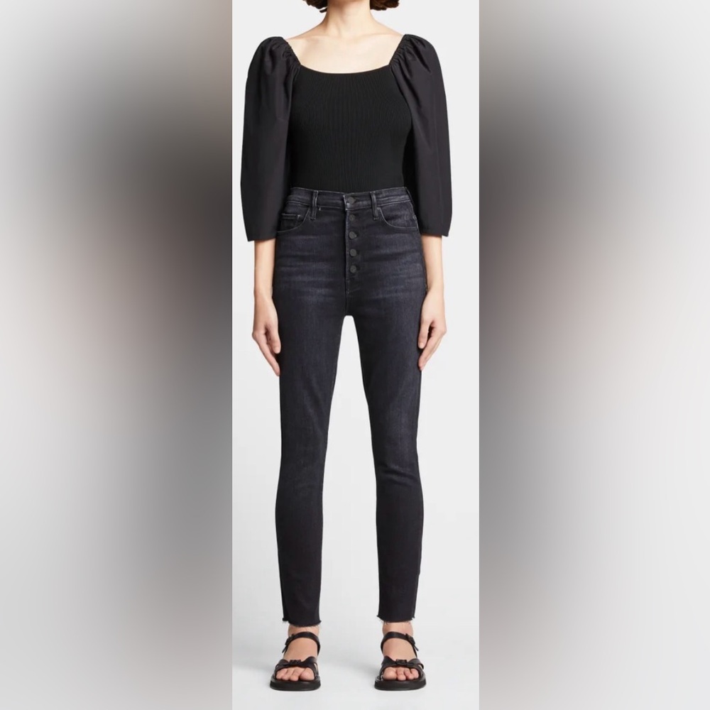 Mother The Pixie high rise Button Fly Black Skinny Jeans. Women size 24‎